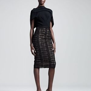 R'13 ICONIC ROLAND MOURET AVALON black/beige cotton blend/lace draped dress 4